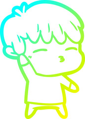 cold gradient line drawing cartoon curious boy