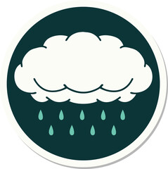 tattoo style sticker of a cloud raining