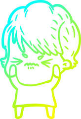 cold gradient line drawing cartoon frustrated woman