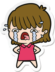 sticker of a cartoon girl crying