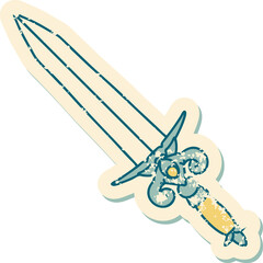 distressed sticker tattoo style icon of dagger