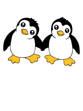 2 süße kleine lustige Pinguine Freunde Zwei Pinguin Liebe Team Paar halten Hände