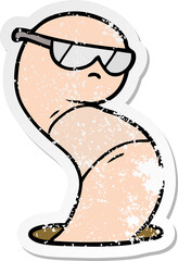 distressed sticker of a cartoon cool worm