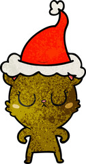 peaceful textured cartoon of a bear wearing santa hat