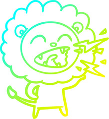 cold gradient line drawing cartoon roaring lion