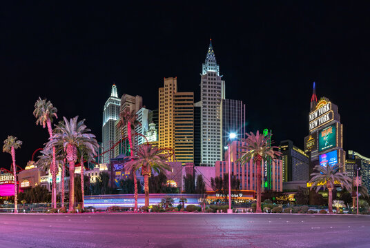 Las Vegas, United States - November 24, 2022: A picture of the New York-New York Hotel and Casino at night.