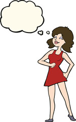 cartoon proud woman with thought bubble