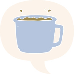 cartoon coffee cup and speech bubble in retro style