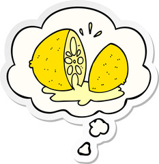 cartoon cut lemon and thought bubble as a printed sticker