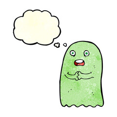 funny cartoon ghost with thought bubble