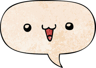 cute happy face cartoon and speech bubble in retro texture style