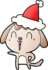 cute gradient cartoon of a dog wearing santa hat