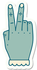 hand raising two fingers gesture sticker