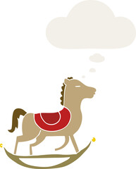 cartoon rocking horse and thought bubble in retro style