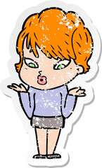 distressed sticker of a cartoon woman