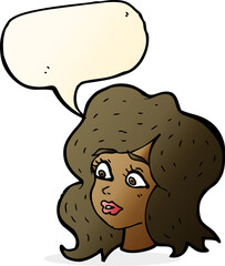 cartoon woman looking concerned with speech bubble