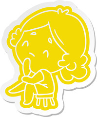 cartoon sticker of a cute kawaii lady