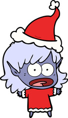 line drawing of a shocked elf girl wearing santa hat