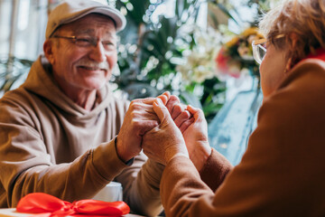 Senior Love Couple in Cafe