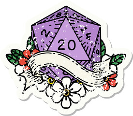 natural twenty D20 dice roll grunge sticker