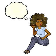 cartoon woman listening with thought bubble