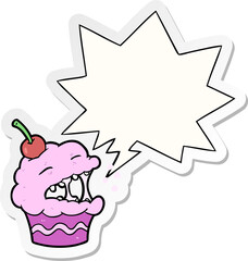 funny cartoon cupcake and speech bubble sticker