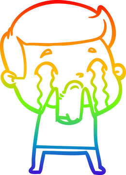 recommend clip art: rainbow gradient line drawing cartoon man crying