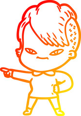 warm gradient line drawing cute cartoon girl with hipster haircut