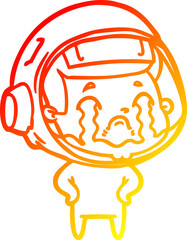 warm gradient line drawing cartoon crying astronaut