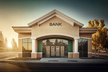 Silicon Valley building of generic American bank of US. Represents financial institution offering various services to customers such as savings and checking accounts, loans or investments AI-Generated