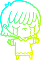 cold gradient line drawing cartoon woman crying