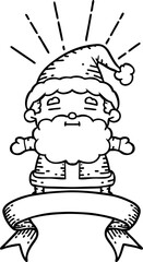 banner with black line work tattoo style santa claus christmas character