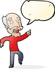 cartoon frightened old man with speech bubble