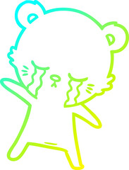 cold gradient line drawing crying cartoon bear