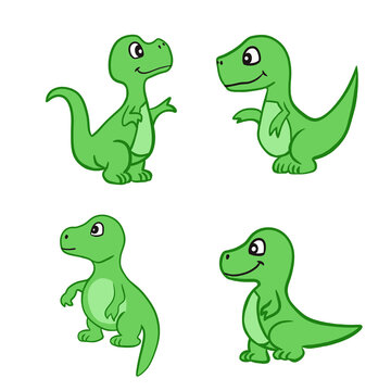 set of funny cartoon dinosaurs