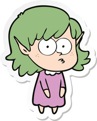 sticker of a cartoon elf girl staring