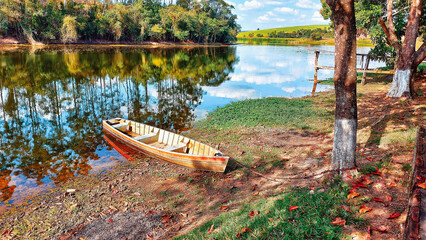 Beautiful landscape in the interior of sao paulo brazil, in this place it is possible to see a boat which is the only means of transport in the place.
