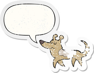 cartoon dog and speech bubble distressed sticker
