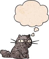 cartoon cat and thought bubble in grunge texture pattern style
