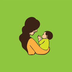 moms  and baby laughing drawing silhouette artwork vector illustration