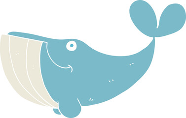 flat color illustration of a cartoon happy whale