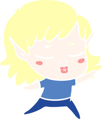 pretty flat color style cartoon elf girl