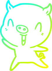 cold gradient line drawing happy cartoon pig