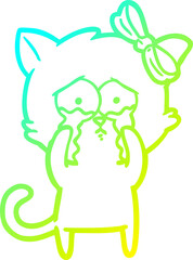 cold gradient line drawing cartoon cat
