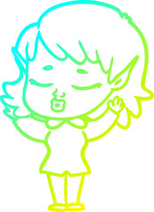 cold gradient line drawing pretty cartoon elf girl