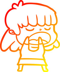 warm gradient line drawing cartoon woman talking loudly