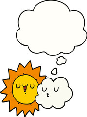 cartoon sun and cloud and thought bubble