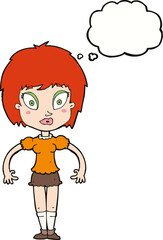 cartoon pretty girl with thought bubble