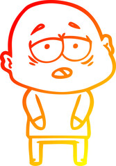 warm gradient line drawing cartoon tired bald man