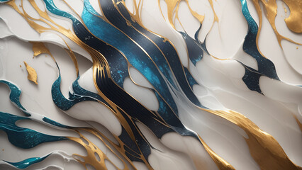 Abstract marble background in dark blue and white colors with gold streaks. Ai generative illustration